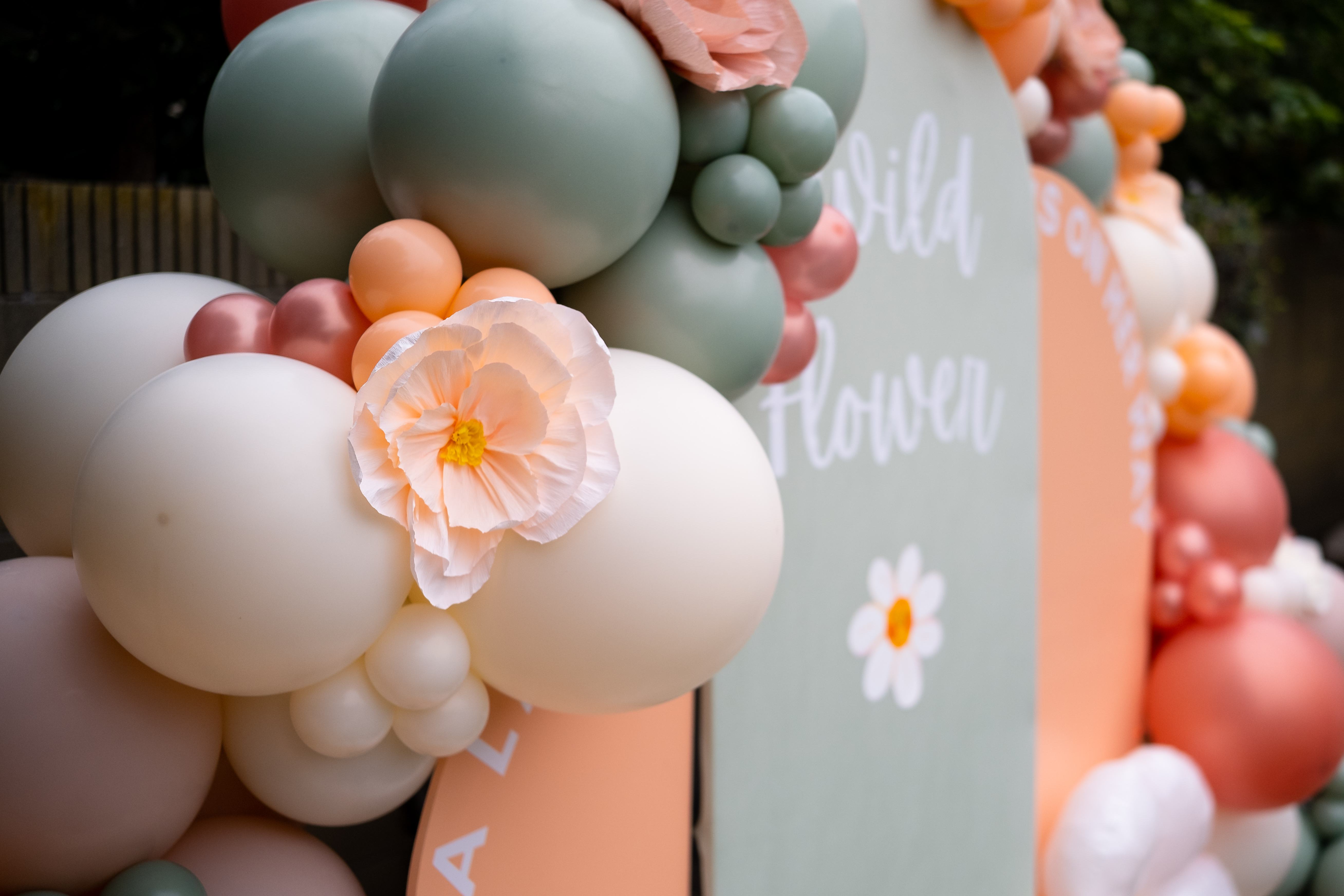 A playful balloon display for a baby shower